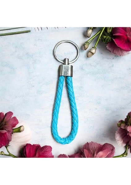 Deri Örgü Anahtarlık - Kadın, Erkek, Genç Deri Örgü Halat Anahtarlık / Turkuaz Renk