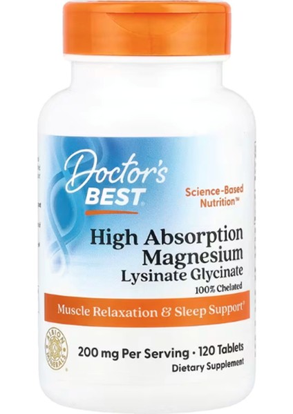 Doctor's Best, High Absorption Magnesium, 200 mg, 120 Tablets