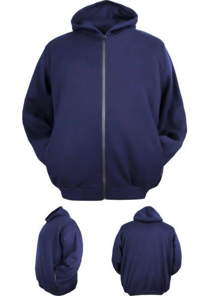 Erkek Büyük Beden Kapüşonlu 3 İplik Şardonlu Kışlık Kalın Sweat Mont