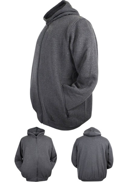 Erkek Büyük Beden Kapüşonlu 3 İplik Şardonlu Kışlık Kalın Sweat Mont