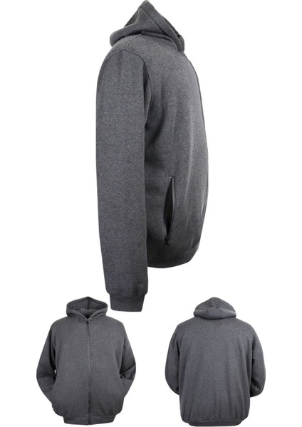 Erkek Büyük Beden Kapüşonlu 3 İplik Şardonlu Kışlık Kalın Sweat Mont
