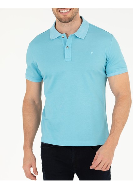 Erkek Açık Mavi Slim Fit Polo Yaka Merserize Tişört 50262665-VR003