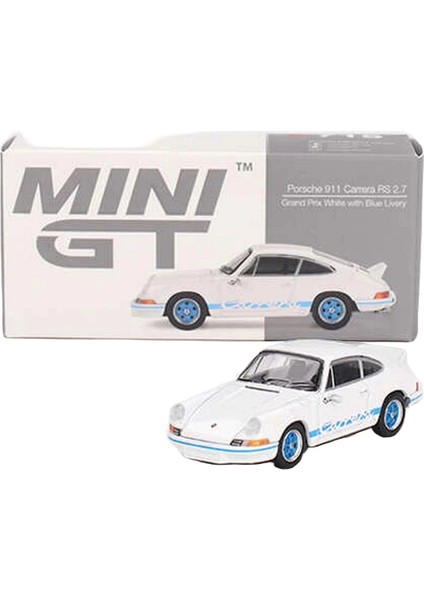 Mini Gt 1/64 Porsche 911 Carrera Rs 2.7 Grand Prix White With Blue Livery modelleri