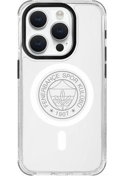 Apple iPhone 15 Pro Fenerbahçe Magsafe Monochrome Logo Şeffaf Telefon Kılıfı