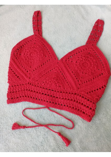 Vip Handmade Kırmızı Crop Top Büstiyer
