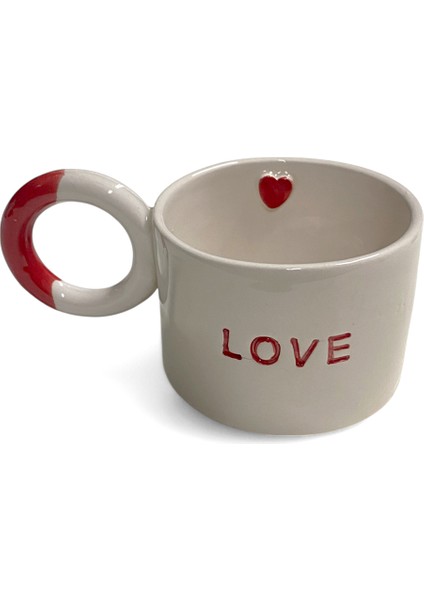 Love Yazı Kalp Doku Serami Kupa