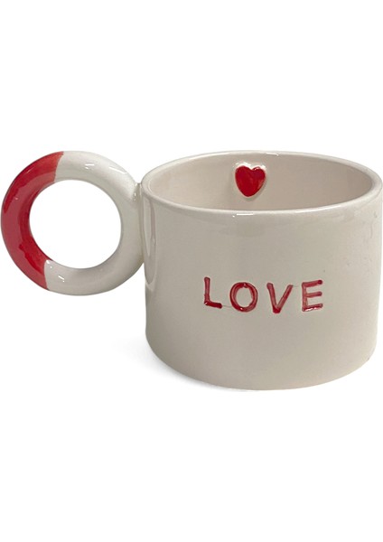 Love Yazı Kalp Doku Serami Kupa