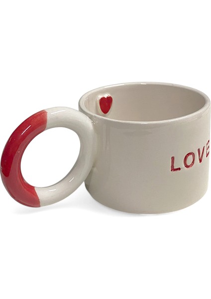 Love Yazı Kalp Doku Serami Kupa
