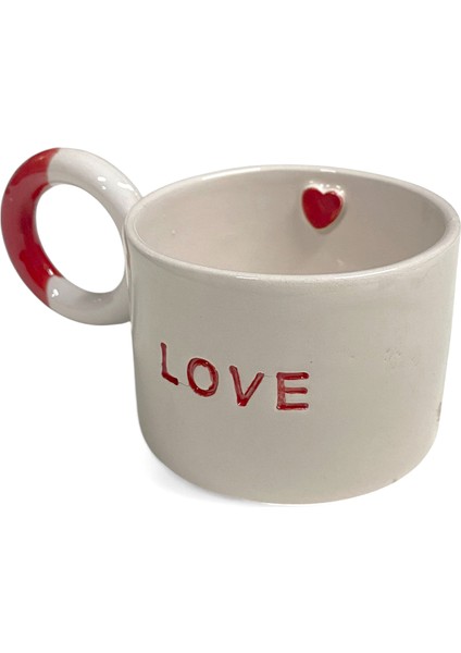 Love Yazı Kalp Doku Serami Kupa