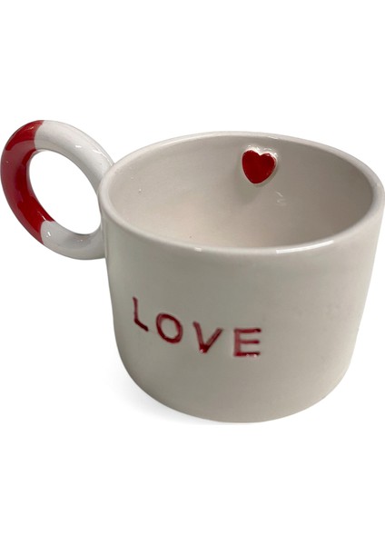 Love Yazı Kalp Doku Serami Kupa