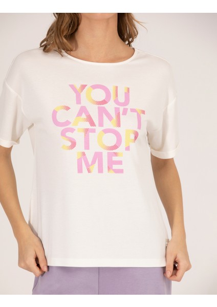 Kadın Ekru Oversize Tişört 50263618-VR019