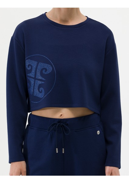 Kadın Lacivert Crop Top Sweatshirt 50263679-VR033