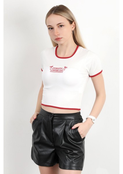 Kadın U Yaka Romantic Nakışlı T-Shirt Beyaz - 925054