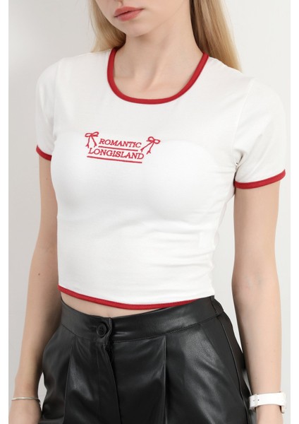Kadın U Yaka Romantic Nakışlı T-Shirt Beyaz - 925054 indirimleri