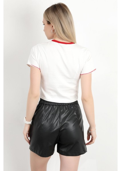 Kadın Bisiklet Yaka Fiyonk Nakışlı T-Shirt Beyaz - 925052 modelleri