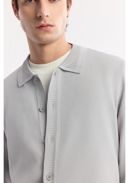 Erkek Gri Polo Yaka Düğmeli Rayon Triko Hırka A51y5008
