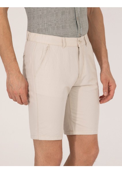 Erkek Taş Slim Fit Keten Karışımlı Beli Lastikli Bermuda Şort 50264863-VR049
