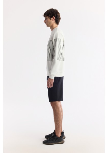 Erkek Ekru Bisiklet Yaka Baskılı Bi Stretch Interlok Sweatshirt A51y1227