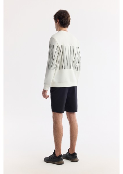 Erkek Ekru Bisiklet Yaka Baskılı Bi Stretch Interlok Sweatshirt A51y1227