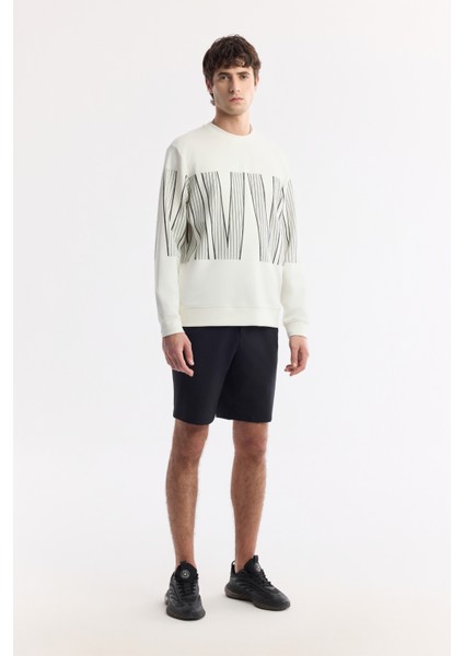 Erkek Ekru Bisiklet Yaka Baskılı Bi Stretch Interlok Sweatshirt A51y1227