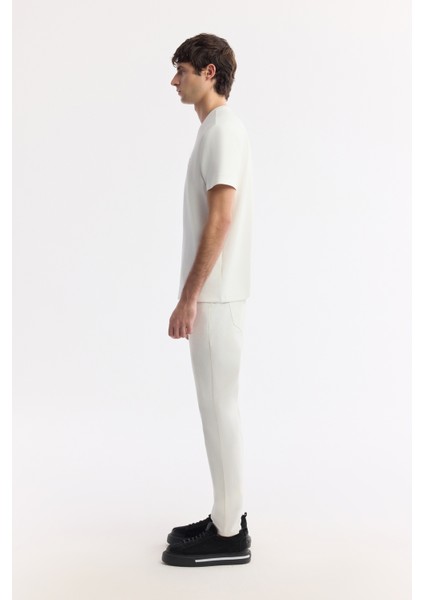 Erkek Ekru Bisiklet Yaka Baskılı Bi Stretch Interlok T-shirt A51y1131