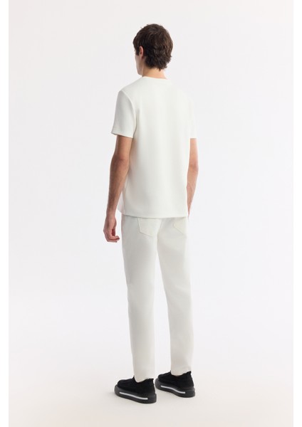 Erkek Ekru Bisiklet Yaka Baskılı Bi Stretch Interlok T-shirt A51y1131