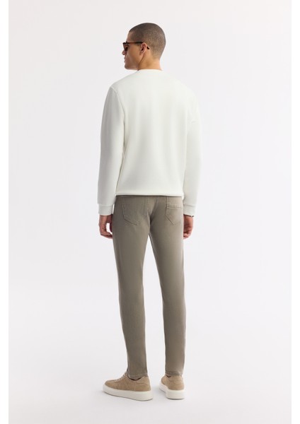 Erkek Ekru Bisiklet Yaka Baskılı Bi Stretch Interlok Sweatshirt A51y1204