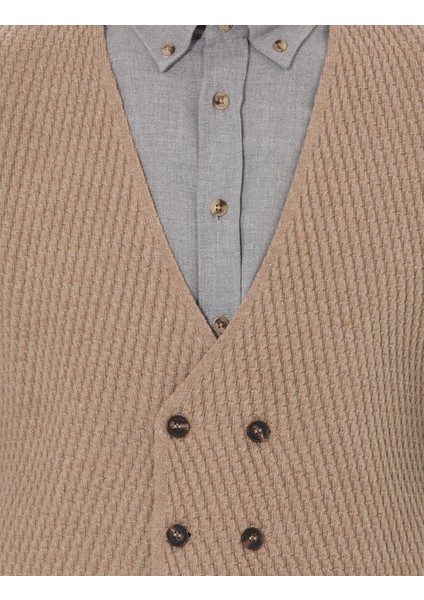 Erkek Vizon Melanj Slim Fit Triko Yelek 50265360-VR174