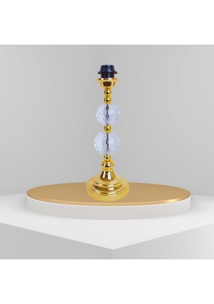Ekru Kadife Abajur Kumaş Kordon Süsleme Gold Kristal Ayak AB0872