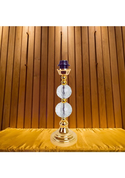 Ekru Kadife Abajur Kumaş Kordon Süsleme Gold Kristal Ayak AB0872