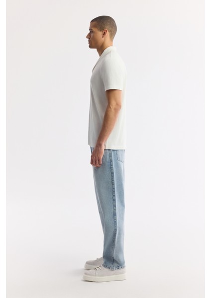 Erkek Ekru Şal Yaka Viskon Karışımlı Jakarlı Regular Fit T-Shirt A51Y1071 modelleri