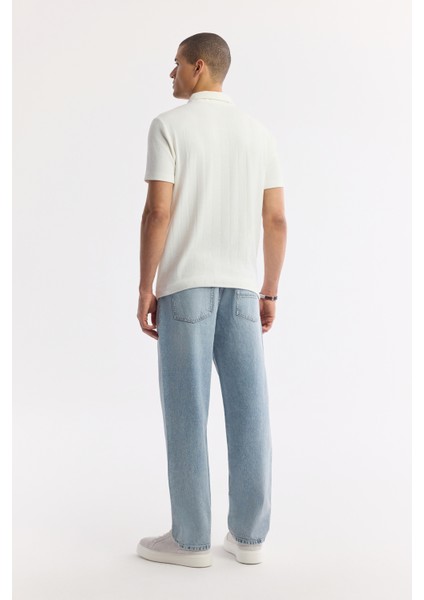 Erkek Ekru Şal Yaka Viskon Karışımlı Jakarlı Regular Fit T-Shirt A51Y1071 fırsatları