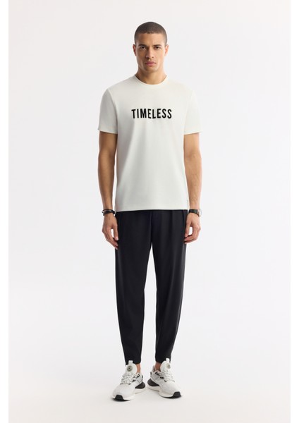 Erkek Ekru Bisiklet Yaka Baskılı Bi Stretch Interlok T-shirt A51y1166