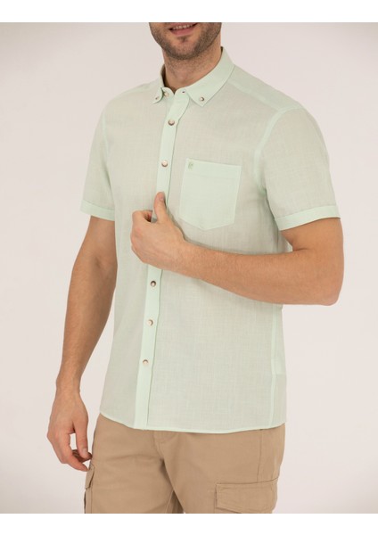 Erkek Yeşil Regular Fit Kısa Kollu Gömlek 50268184-VR054