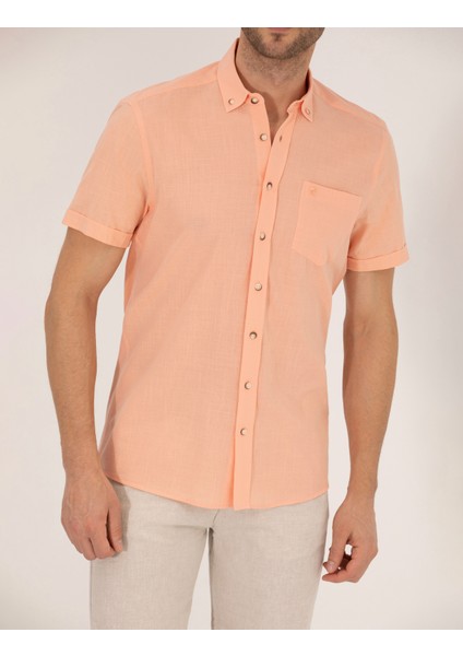 Erkek Turuncu Regular Fit Kısa Kollu Gömlek 50268184-VR051