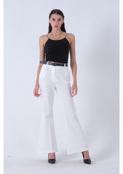 Ekru Yüksek Bel Ispanyol Paça Pantolon 0303891.147