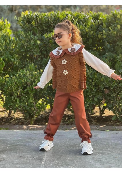 Kokoş Çocuk Kokoş Çocuk Papatya Detay Triko Süveterli 3'lü Takım modelleri