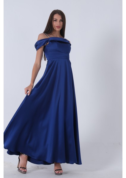 Saks Taş Askılı Düşük Kol Saten Abiye 0806118.26