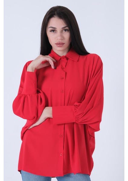 Kırmızı Hakim Yaka Oversize Gömlek 3972822.08