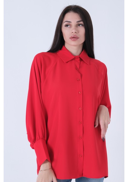 Kırmızı Hakim Yaka Oversize Gömlek 3972822.08