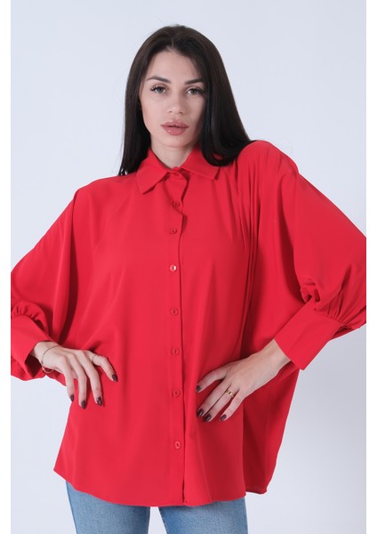 Kırmızı Hakim Yaka Oversize Gömlek 3972822.08