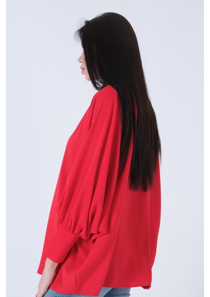Kırmızı Hakim Yaka Oversize Gömlek 3972822.08