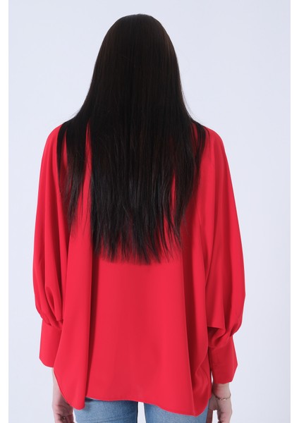 Kırmızı Hakim Yaka Oversize Gömlek 3972822.08