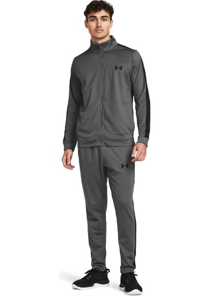 1357139-025 Ua Knit Track Suit Gri Erkek Fermuarlı Yaka Slim Fit Eşofman Takımı