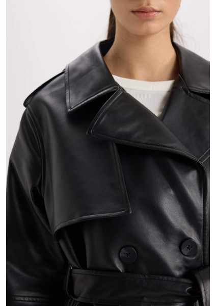 Su Geçirmez Suni Deri Trençkot Kruvaze Yaka Düğmeli Kemerli Cepli A7960AX25SP indirimleri