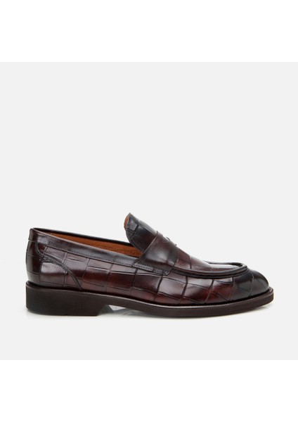 Masters 02AYH305260A480 Deri Kahve Erkek Kroko Desenli Loafer