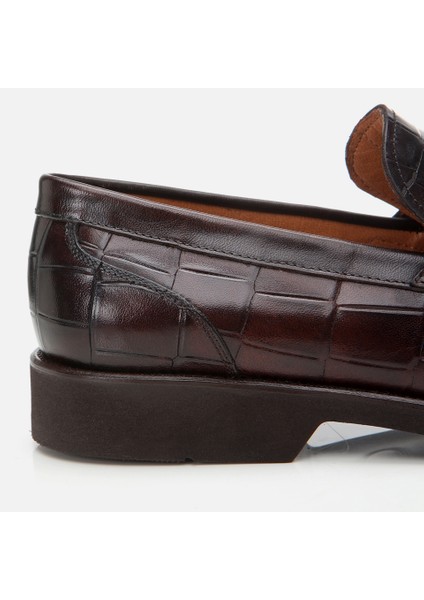 Masters 02AYH305260A480 Deri Kahve Erkek Kroko Desenli Loafer modelleri