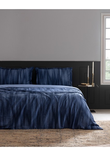 Raphael King Size %100 Pamuk Baskılı Saten Nevresim Takımı - Lacivert