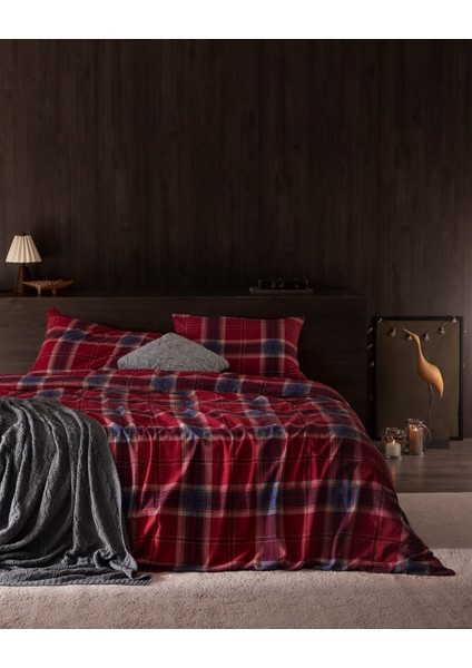 Lenard Tek Kişilik Pamuk Flanel Nevresim Takımı - Kırmızı