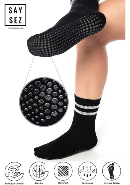 Bambu Kadın Kaydırmaz Taban Silikon Baskı Pilates Yoga Fitness Dans Aktivite Tenis Çorabı